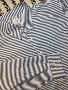 Brooks Brothers Dress Regular Shirt Mens 17-32/33 Blue White Striped Non Iron L